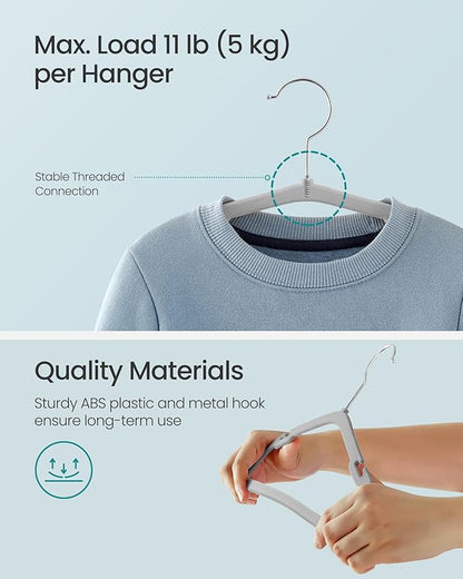 SONGMICS Kids Hangers 50 Pack, 14 x 8 Inches, Baby Hangers for Closet, Non-Slip Velvet Hangers, Childrens Hangers, Space-Saving Clothes Hangers, Wide Shoulder Notches, Dove Gray UCRF038G01