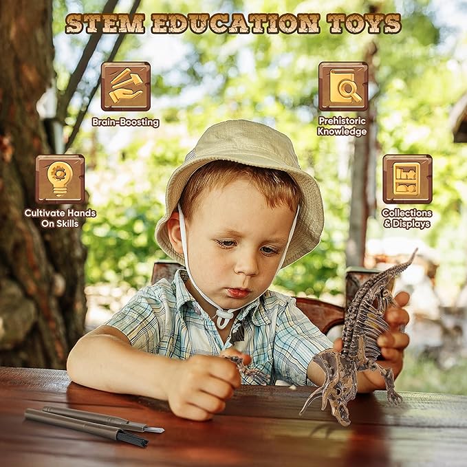 VIBIRIT Dig Up Dinosaurs Skeleton Set,Dinosaur Digging Fossil Kit Model Toys Educational Realistic Toys for Kids,Boys,Girls