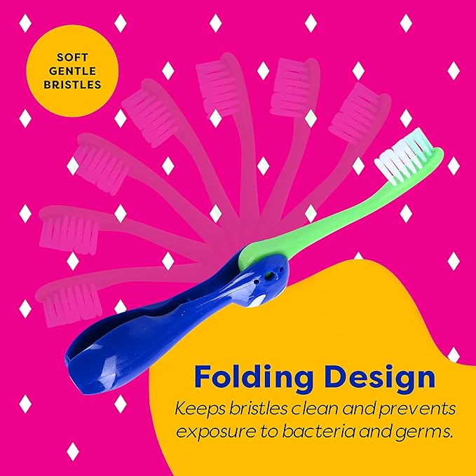 Kids Travel Toothbrush, Soft Toddler Toothbrush, Child Travel Toothbrush Gentle Bristles For Home, School, Camp, Sleepovers, Kids Folding Toothbrush Handles For Tiny Hands Boys and Girls (3 Pack)