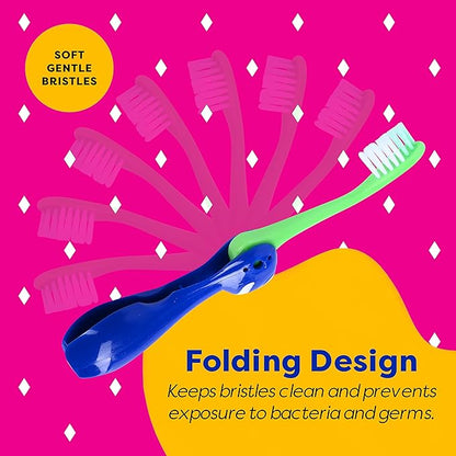 Kids Travel Toothbrush, Soft Toddler Toothbrush, Child Travel Toothbrush Gentle Bristles For Home, School, Camp, Sleepovers, Kids Folding Toothbrush Handles For Tiny Hands Boys and Girls (3 Pack)