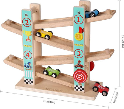 TOWO Pure Wooden Car Ramp - Zig Zag Car Slide 4 Wooden 2 3 4