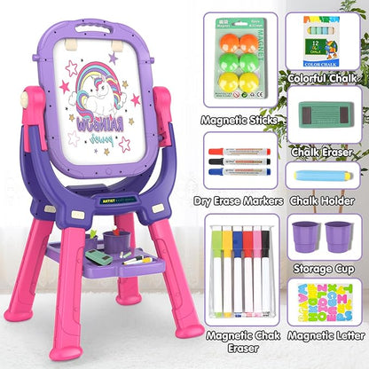 Victostar Easel for Kids, Rotatable Double Sided Adjustable Standing Art Easel with Drawing & Writing Accessories for Kids Boys and Girls