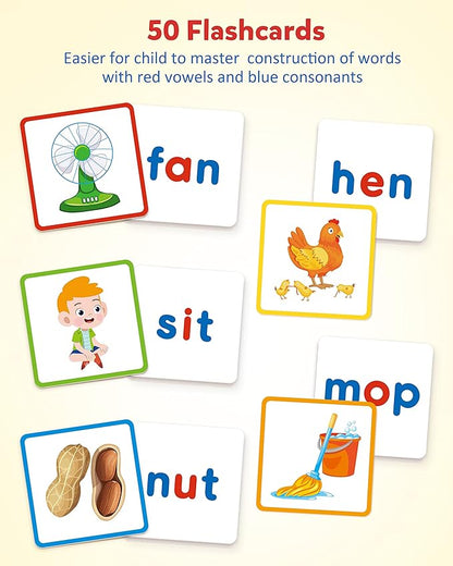 Coogam Wooden Short Vowel Reading Letters Sorting Spelling Games, Site CVC Words Learning Flashcards Alphabet Puzzle Montessori Educational Toy Gift for Kids 3 4 5 Years Old