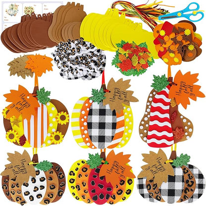 Winlyn 24 Sets Fall Pumpkin Crafts DIY Fall Pumpkin Ornaments Decorations Craft Kits Pumpkin Maple Leaf Foam Stickers Pumpkin Arts and Crafts for Kids Thanksgiving Halloween Party Classroom Activities