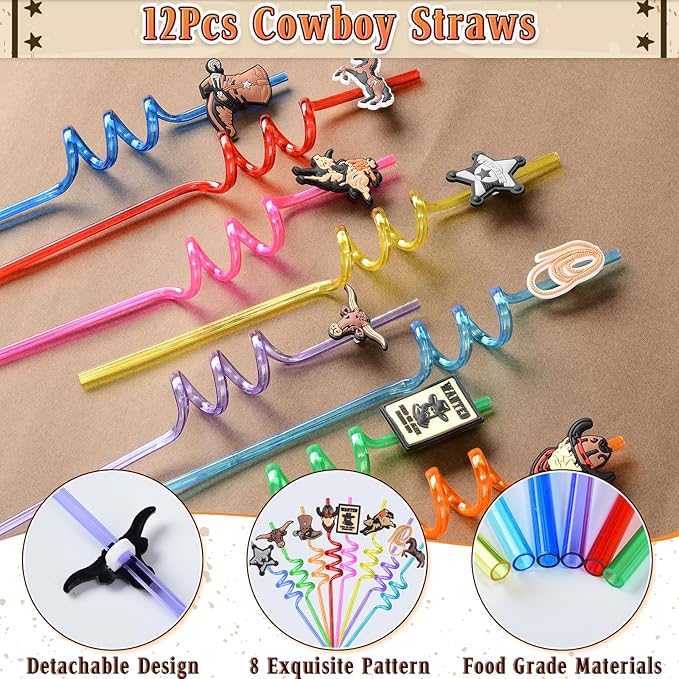 Western Cowboy Party Favors Rodeo Birthday Supplies for Kids Miniature Horse Toys Straw Silicone Bracelet Keychain Sticker Filler Goodie Bag Stuffers, Cowboy Western Party Favors Supplies