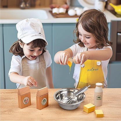 Wooden Play Food Sets for Kids, Pretend Play Kitchen Accessories with Shopping Bag, Cutting Toys, Gift for Boys and Girls Ages 3-6