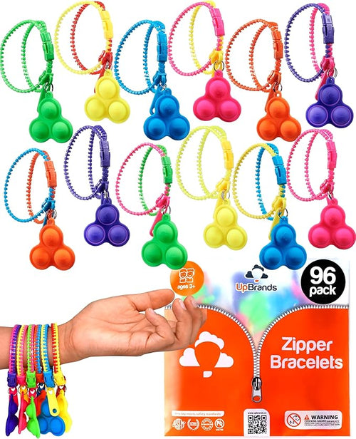 UpBrands 96 Bubbles Party Favors For Kids, Upgraded Fidget Pop-it Zipper Bracelets, Stress Relief and ADHD Fidget Toys For Kids, Kit For Goodie Bag