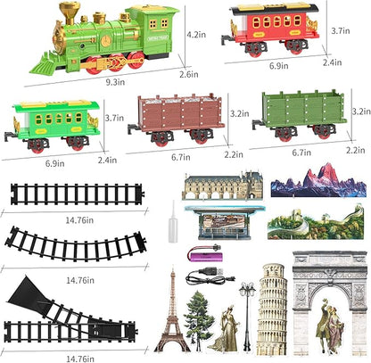 TEMI Large Train Set - Kids Electric Train Toy with 3 Way Smoke Locomotive, Light and Sounds 3 4 5 6 7 8+