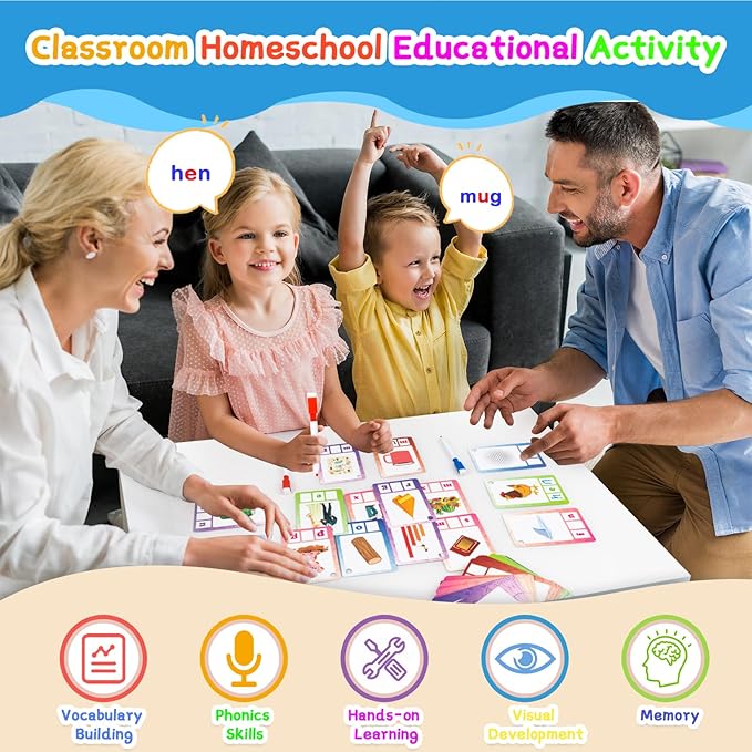 Phonics Sight Words and Spelling Games, Phonics Game Pad for Kids Ages 4-6, CVC Word Writing Activities, Preschool to Kindergarten Educational Toys, Learn to Read for Toddlers 3-6 Years Old