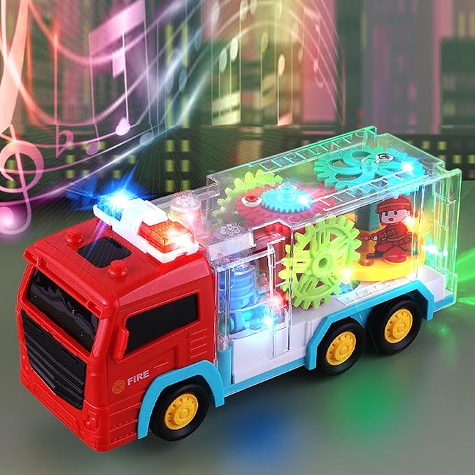 DISSONA Electric Transparent Gear Train Toy with Flashing Lights and Music, 360 Rotation 3 4 5