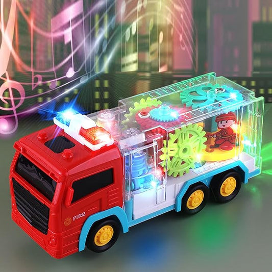 DISSONA Electric Transparent Gear Train Toy with Flashing Lights and Music, 360 Rotation 3 4 5