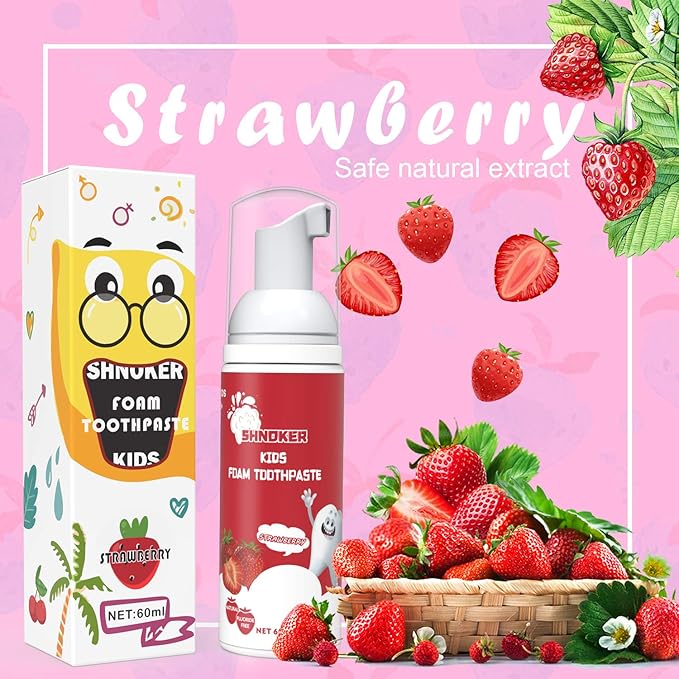 Kids Foam Toothpaste with Strawberry Flavor, Fluoride Free Natural Formula, Foam Toothpaste for Electric Toothbrush(60ml)(1 Pack)