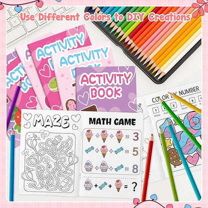 Valentine’s Day Activity Books for Kids - 24Pcs Desserts Theme Mini Games Coloring Book Set Bulk Mazes Word Search Word Scramble Games for Valentines Party Goodie Bags Stuffers School Classroom Favors