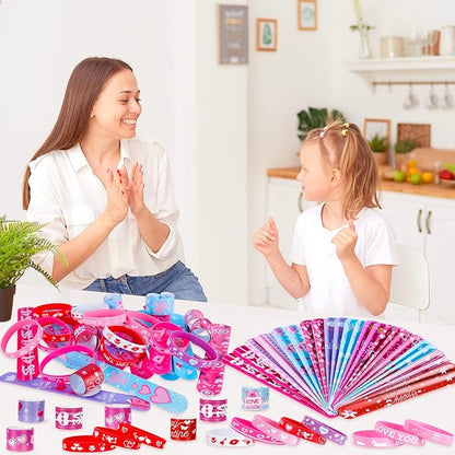 48 Pcs Valentines Slap Bracelets Rubber Bracelets Valentines Party Favors Gifts for Kids School Classroom Goodie Bag Stuffers