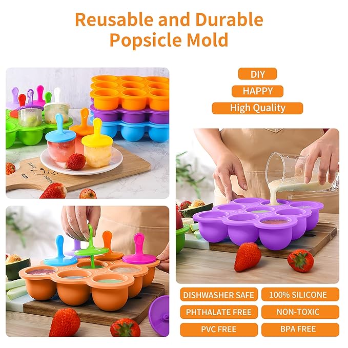 WAJIAYON Baby Food Storage Container, Silicone Baby Food Freezer Tray with Lid