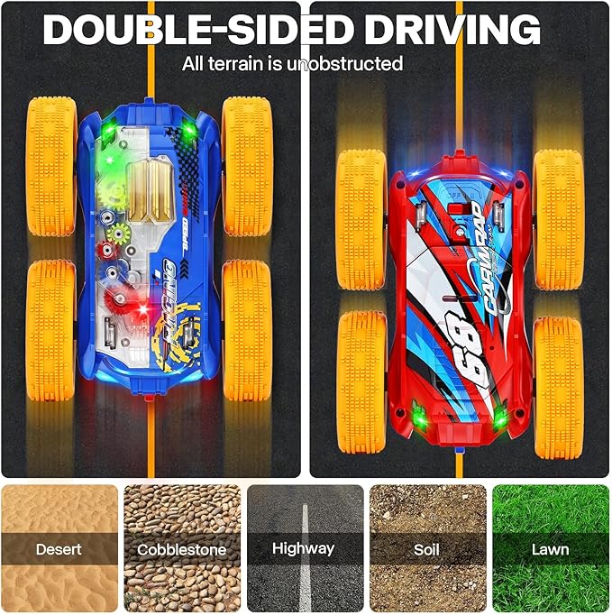 Light Up Toy Cars for Toddlers,Transparent Gear Car Toy for Kids with Cool Light and Double-Sided Flip