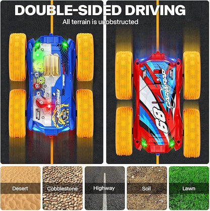 Light Up Toy Cars for Toddlers,Transparent Gear Car Toy for Kids with Cool Light and Double-Sided Flip