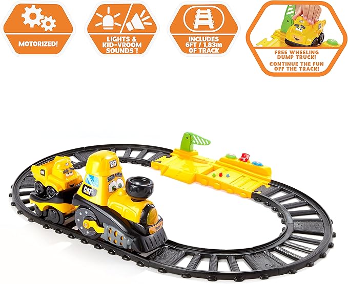 CAT Construction Toys, CAT Construction Power Track Friends Preschool Train Set | 8 Pieces of Easy-to-Assemble Tracks