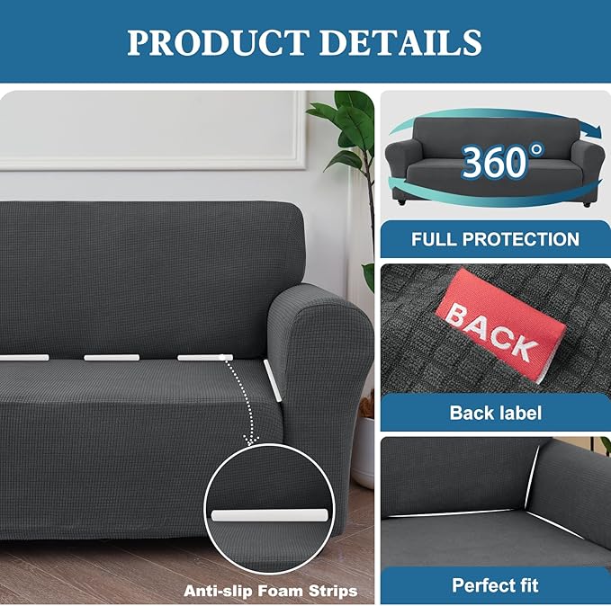 100% Waterproof Jacquard Fabric Couch Cover, Dual Layer with TPU Film, Leakproof High Elasticity Non-Slip Washable Furniture Protector for Pets, Dogs, Cats and Kids (Chair,Gray)