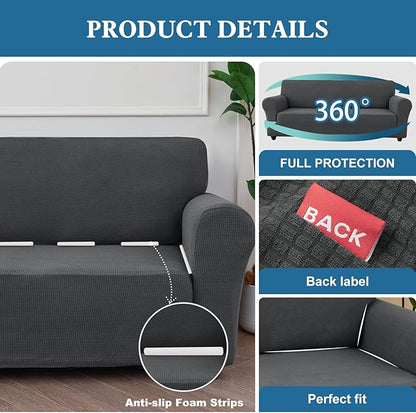 100% Waterproof Jacquard Fabric Couch Cover, Dual Layer with TPU Film, Leakproof High Elasticity Non-Slip Washable Furniture Protector for Pets, Dogs, Cats and Kids (Chair,Gray)