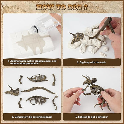 VIBIRIT Dig Up Dinosaurs Skeleton Set,Dinosaur Digging Fossil Kit Model Toys Educational Realistic Toys for Kids,Boys,Girls