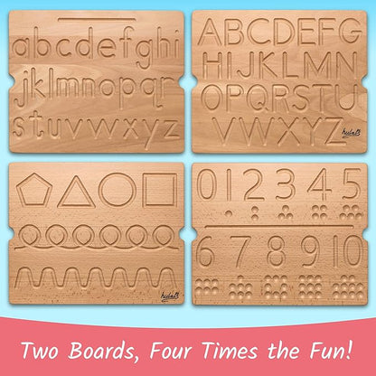 Learn to Write - Number & Letter Tracing Boards for Kids Ages 3-5 - Wooden Alphabet Learning Montessori 3 Year Old Toddler Writing Tools Beginners - Homeschool Preschool Classroom Must Haves