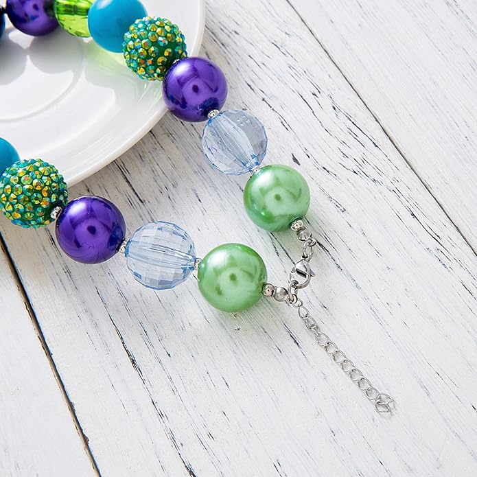 Sunrade Dress Up Jewelry for Little Girls Kids Necklaces Fashion Girls Chunky Beads Bubblegum Necklace and Bracelet Set Toddler Jewelry Costume Play Necklace
