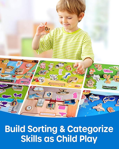 SYNARRY 89 Pcs Wooden Magnetic Sight Word Fishing Game Preschool Activity, Memory Sorting Matching Game for 3 4 5 Years Old Learning Flashcards, Montessori Educational Toys Gifts for Kids Ages 3-5 4-6