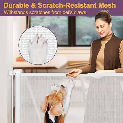 42" Tall X 100" Extra Wide Retractable Baby Gates for Large Openings Extra Tall Dog Gates for Doorway Tall Retractable Pet Gate Tall Mesh Gates for Kids Long Dog Gate for Indoor/Outdoor, White