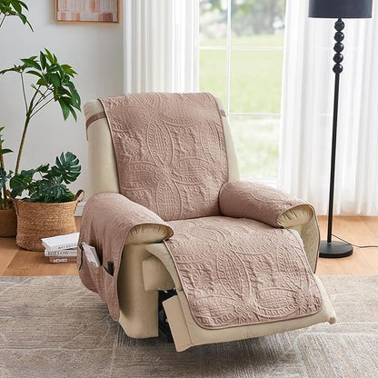 Pink Quilted Recliner Chair Covers, Water-Repellent Recliner Slipcovers, Recliner Covers Stay in Place, Pet Friendly Recliner Cover for Dogs, Washable Couch Protector (Recliner 22", Pink)