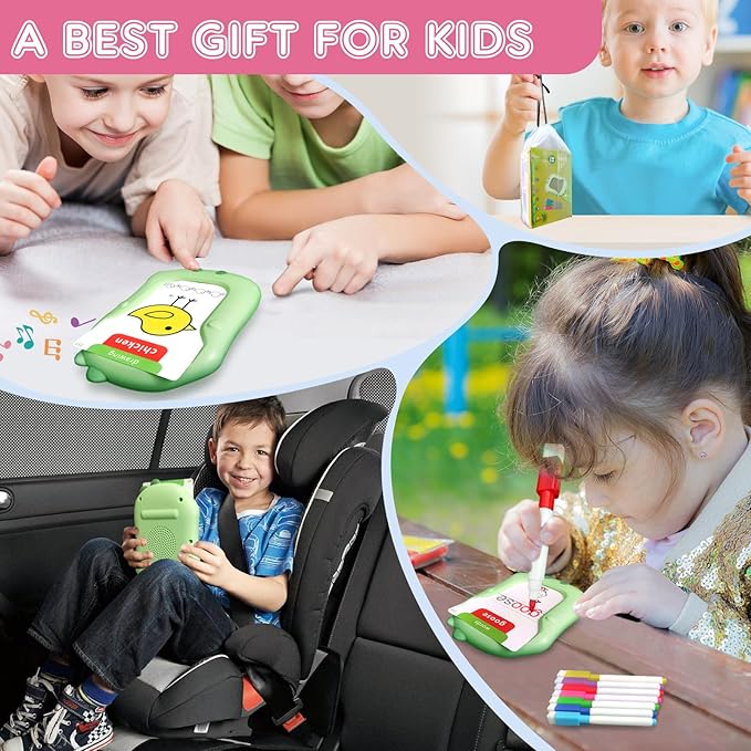 Preschool Learning Activities Toddler Toys Reusable Writing Drawing Talking Flash Cards Phonics Education Card Pocket Speech Therapy Toys for Boys and Girls, Xmas/Birthday Gift