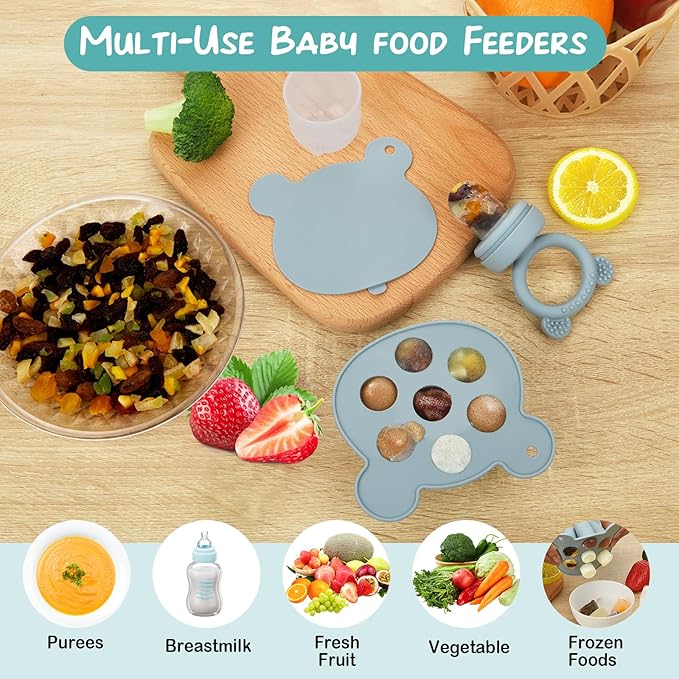 Baby Breastmilk Popsicle Molds & Baby Fruit Feeder (3 Pack), WAJIAYON Baby Food Freezer Tray Storage Containers