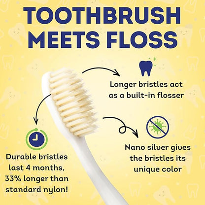 MOUTHWATCHERS Extra Soft Kids Toothbrush, Manual Flossing Toothbrushes, Ultra Clean, Pink Childrens Toothbrush, Good for Sensitive Teeth and Gums, by Dr. Plotka's