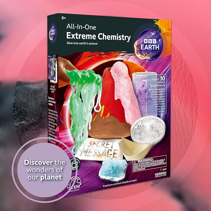 BBC Earth All-in-One Extreme Chemistry, Conduct 10 Science Experiments Including Color Science, Erupting Volcano, Acid & Base Chemistry, Learning & Education Toys, Science Experiments for Kids 6-8