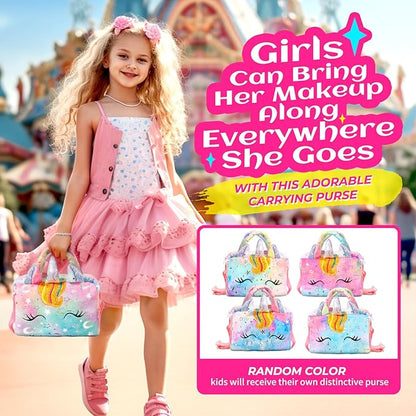 ULOVEME Kids Real Makeup Kit for Little Girls - Real, Non Toxic, Washable Make Up Toy - Umicorn Toys Gift for 3 4 5 6 7 8 9 10 12 Years Old Girls Birthday (Rainbow Umicorn)