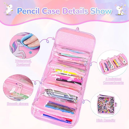 Washable Scented Markers Set for Kids - Unicorn Coloring Art Supplies Set for Kids Ages 4-8 Bithday Gifts for 4-8 Year Old girls Unicorn Pencil Case 54 PCS