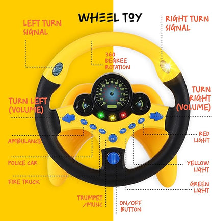 BETTERLINE Toy Wheel for Kids, Driving Simulation with Lights and Sounds, Pretend Driving Toy for Boys and Girls, Kids Interactive Toys