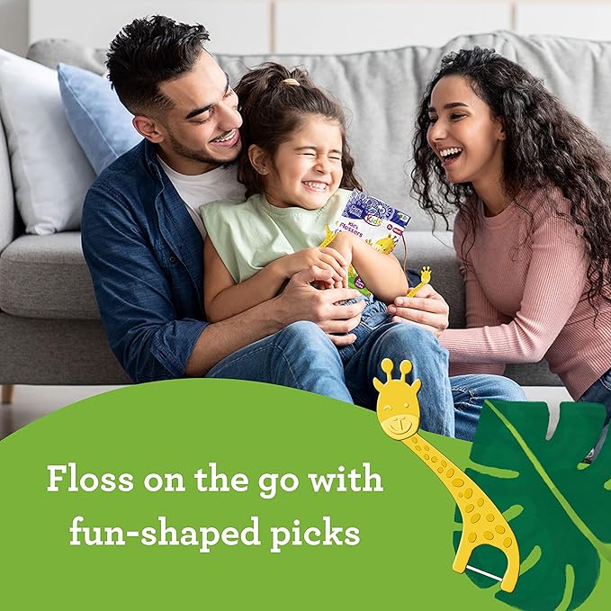 GuruNanda Dental Floss Picks for Kids, Extra-Long Giraffe-Shaped Picks, Fluoride-Free, Anti-Slip & Shred-Resistant Design & Eco-Friendly Handle & Berry Flavor, Ideal for Ages 3+, 90 Count (Pack of 1)