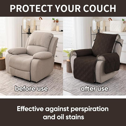 Easehomey 100% Waterproof Recliner Chair Covers, Non Slip Oversized Reclining Cover, Cover Furniture Protector Washable Chair Cover with Pocket,Elastic Straps for Kids,Pets,Dogs(Chocolate,28")