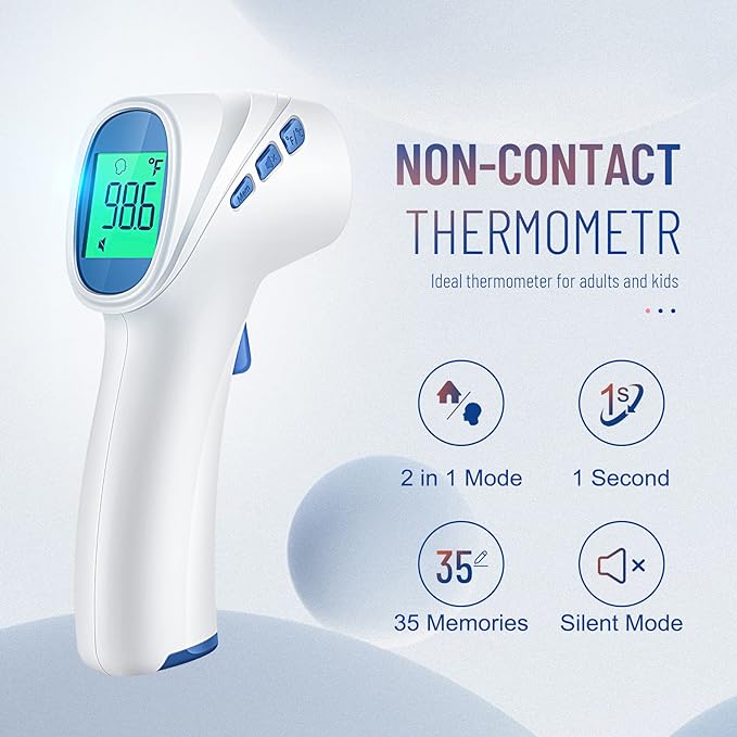 Forehead Thermometer for Adults and Kids, Digital Infrared Thermometer with Fever Alarm