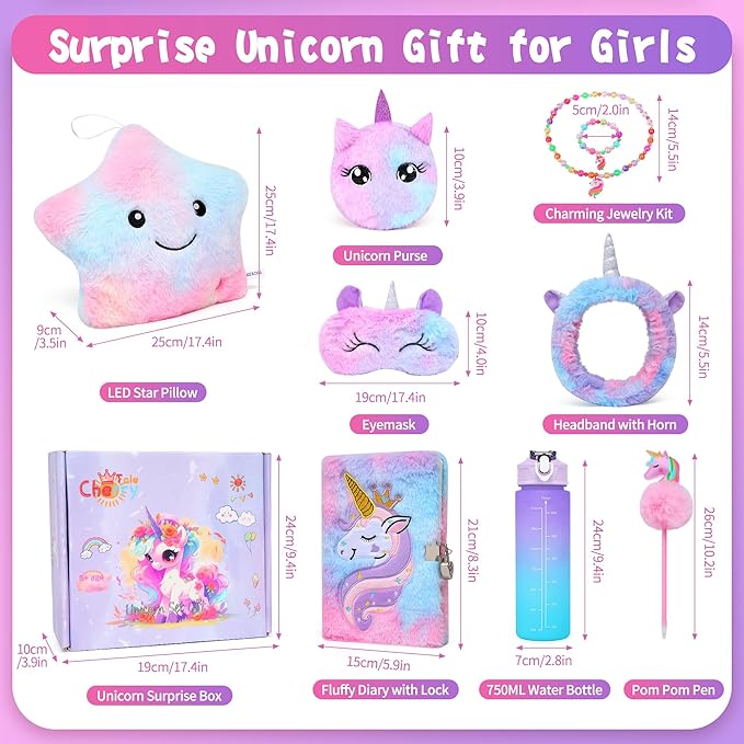 Unicorn Gifts for Girls Age 6-8, Kids Unicorn Toys Set with Light Up Star Pillow Diary Headband Eye Mask Christmas Birthday Gifts for Little Girls Age 4 5 6 7 8 9 10