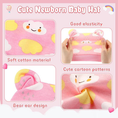 Geyoga 9 Pieces Newborn Baby Hat Bear Ears Infant Caps 2 Ears