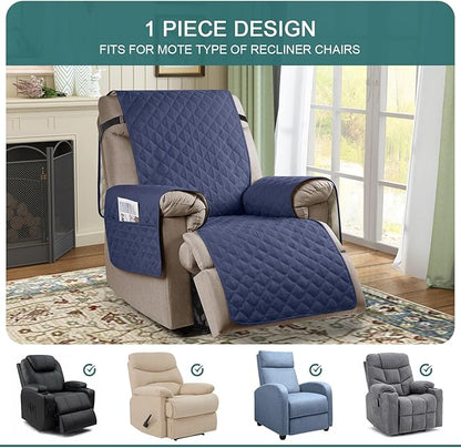 Ruaozz 100% Waterproof Recliner Chair Cover Non-Slip Reclining Cover for Recliner Chair Washable Chair Seat Cover with Elastic Straps for Kids, Dogs, Pets (Ocean Blue, 23'')