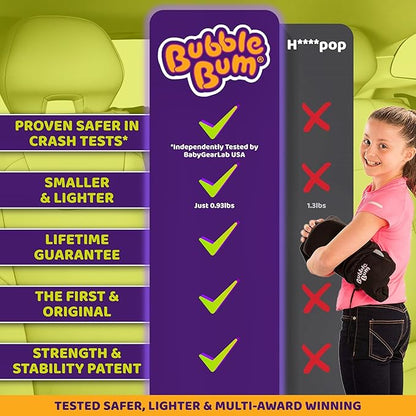 bubblebum Inflatable Travel Booster, Backless Car Seat for Kids Ages 4+, Portable Child Safety Seat for Cars, Lightweight Carseat for 40–100 lbs – Gray