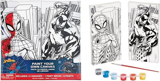 Spider-Man Color Your Own Canvas Kit - 8"x4" Canvases with 1 Paint Brush & 6 Vibrant Paints - The Perfect Creative Gift for Kids and Marvel Fans Alike - 1 Set