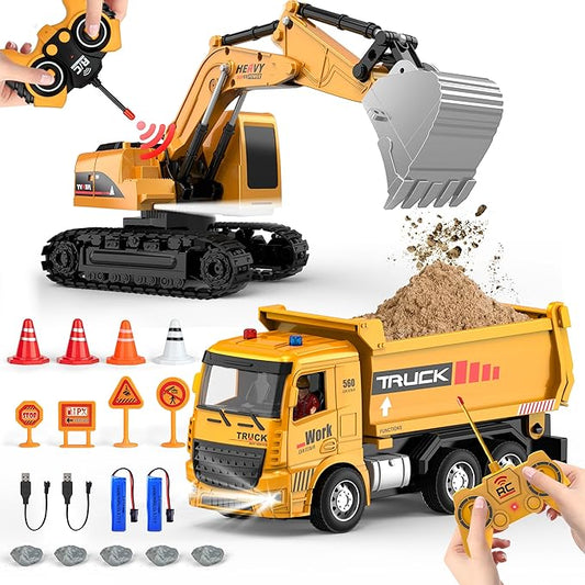 YAYYAY 2 Pack Construction Toy Trucks - Remote Control Excavator 6 7 8+