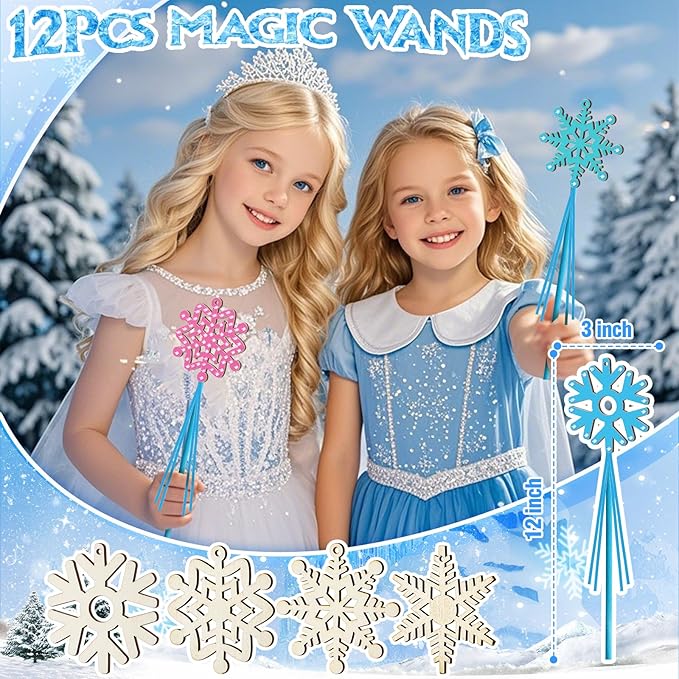 Winrayk Frozen Party Favors Elsa Birthday Supplies for 12 Girls Kids, DIY Snowflake Magic Wand Gift Bag Bracelet Ring Sticker, Christmas Goody Bag Stuffer Pinata Filler Prize Winter Party Favors Decor