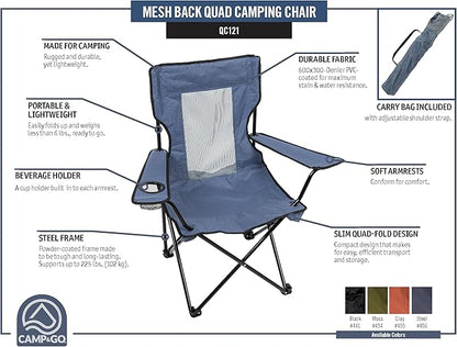 CAMP & GO Portable Max Quad Camping Cup Holders and Carrying Bag Chair