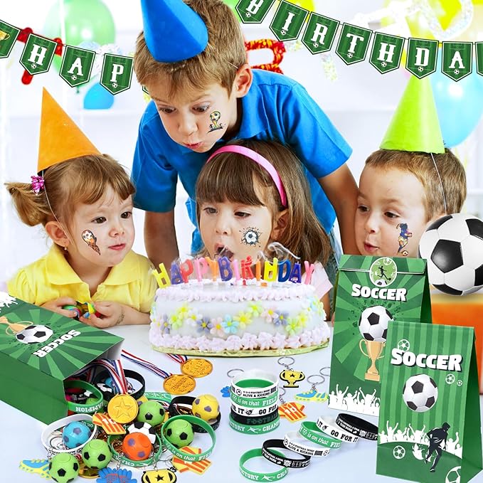 Winrayk Soccer Party Favors Birthday Supplies Soccer Goodie Bags Fidget Spinner Medal Bracelet Keychain Tattoo Sticker Kids Boys Girls Soccer Pinata Filler Sports Soccer Birthday Party Favors Supplies