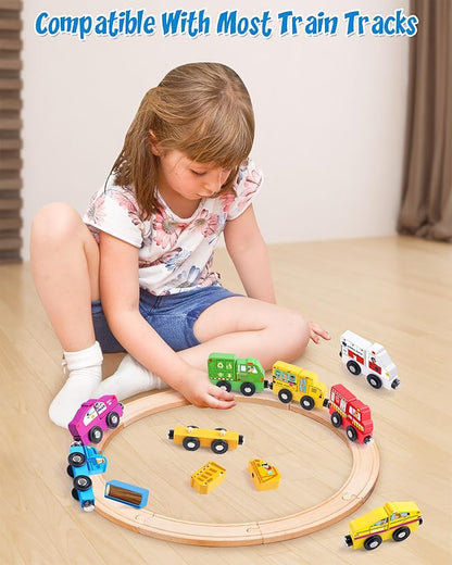 8-Piece Magnetic Wooden Train Set, Customizable City-Themed Vehicles for Kids 3+, Montessori Fine Motor Skills Educational Toy, Build Connect Explore with Endless Combinations
